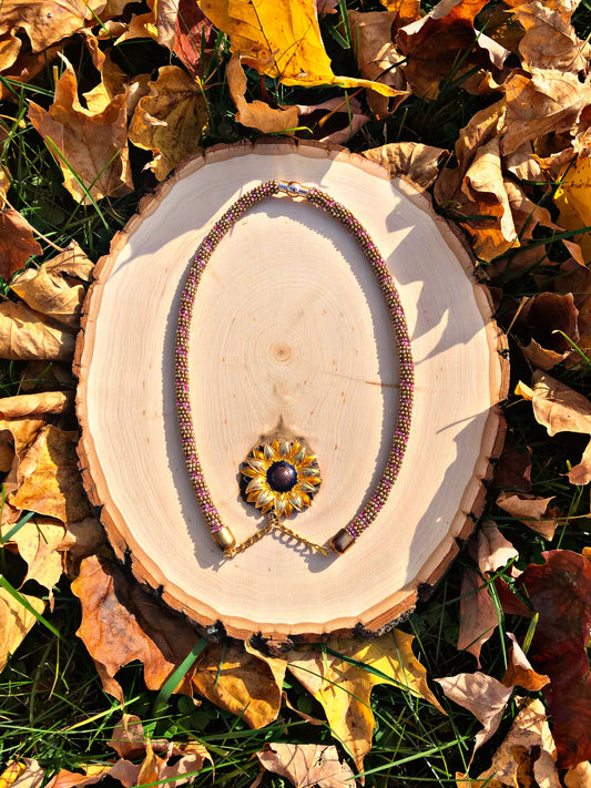 Beaded sunflower necklace